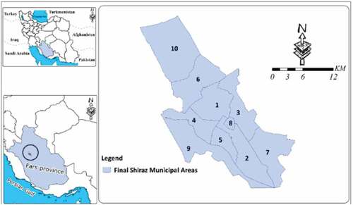 Figure 2. Location of Shiraz metropolis.