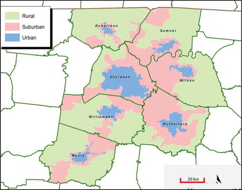 Figure 1. Nashville Urbancity, Tennessee, United States, 2012. Source: Westat Citation2013.