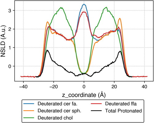 Figure 8. Simulated NSLD profiles for specifically deuterated lipid tails.