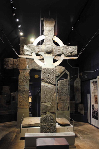 Figure 3. St Oran’s, St John’s and St Matthew’s Crosses relocated for conservation purposes in the Iona Abbey Museum, upgraded in 2013. Photographer Sally Foster.
