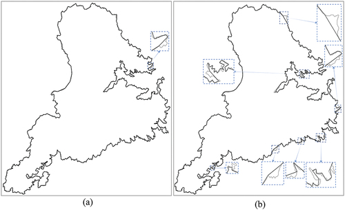 Figure 12. Simplification results with different input image sizes: (a) 1024×1024 and (b) 512×512. The area marked by the blue boxes is enlarged for display.