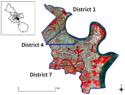 Figure 1. Study area in Ho Chi Minh city (false colour composite Sentinel-2 image).