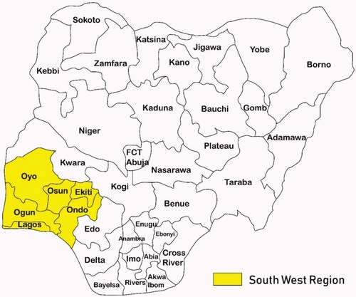 Figure 1. Map of Nigeria showing the South West region.