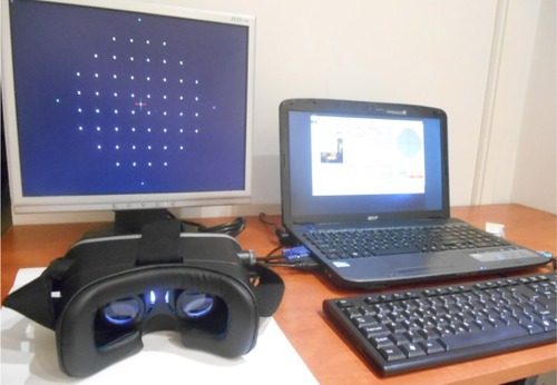 Figure 2 Monitor or virtual reality glasses can be used for visual field testing.