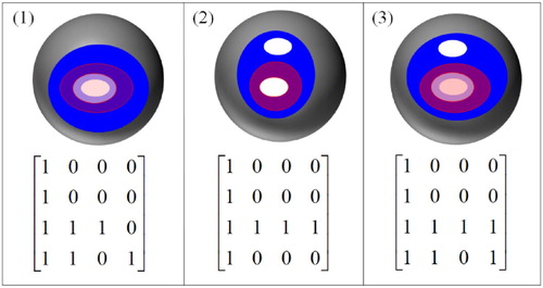 Figure 9. Inside relations between two spatial regions with holes based on the 16IM.