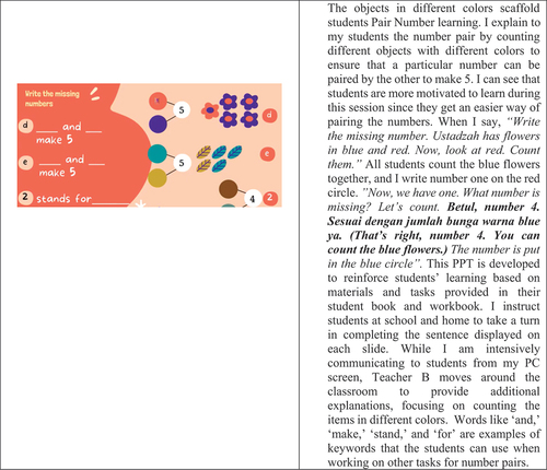 Figure 3. Teacher A’s photovoice – visuals, colors, and keywords.