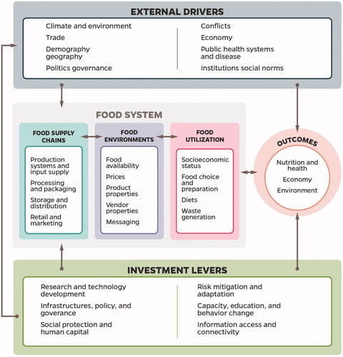 Figure 1. Food system framework. Modified from HLPE (Citation2020), Marshall et al. (Citation2021), and USAID (Citation2021).