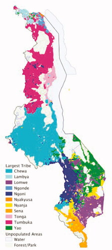 Figure 5. Spatial distribution of ethnic groups in Malawi. Source: Figure from Robinson (2016)