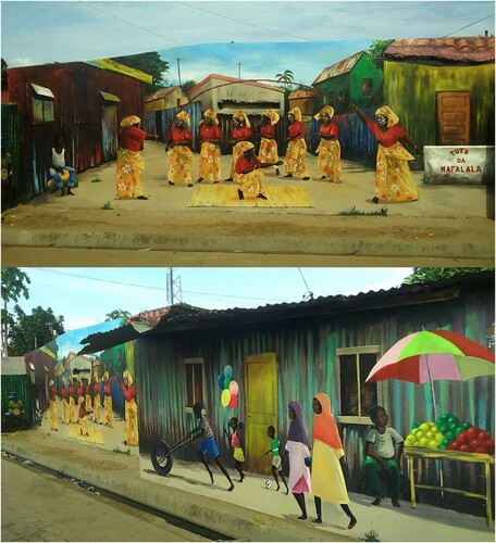Figure 14. Francisco Vilanculos (Maputo, 1980) Mural depicting local traditions in Mafalala, Maputo, 2016 (left and right side). Source: Photographs courtesy of the artist (vilanculos.weebly.cos), 2021.