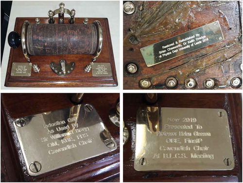 Figure 7. The induction coil that belonged to Professor William Henry Bragg during his time as the Cavendish Professor of Physics at the University of Leeds was presented to the current occupier of this position, Professor Helen Gleeson, at the end of the 2019 BLCS conference.