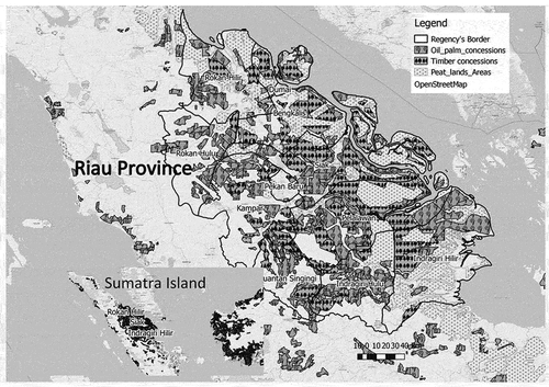 Figure 2. Study area, Riau Province, Sumatra.Sources: Q-GIS Analysis, 2019